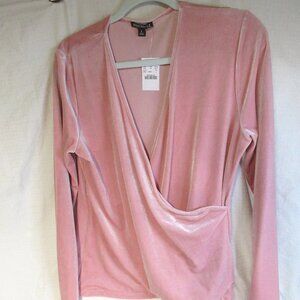 JCREW~MERCANTILE~STUNNING PINK VELOUR~FAUX WRAP FRONT~ L/S~ SIZE LARGE TOP